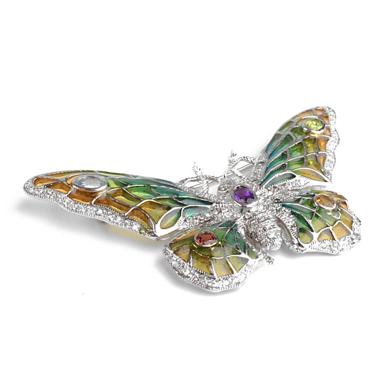 Gemstones Silver Butterfly Brooch