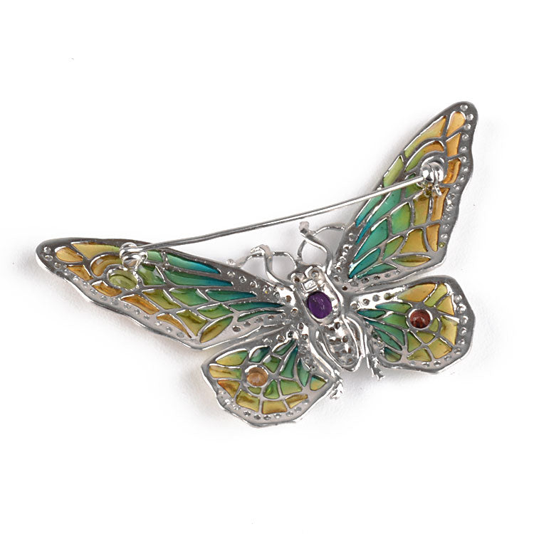 Gemstones Silver Butterfly Brooch