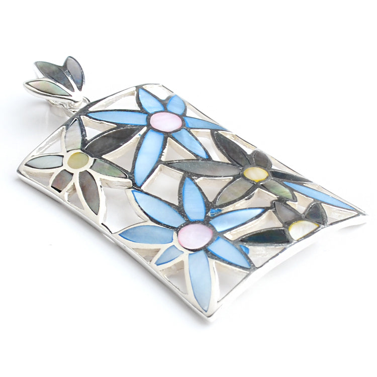 Blue Daisies Silver Pendant