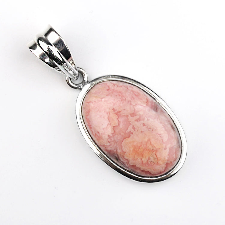 Oval Pastel Rhodochrosite Silver Pendant