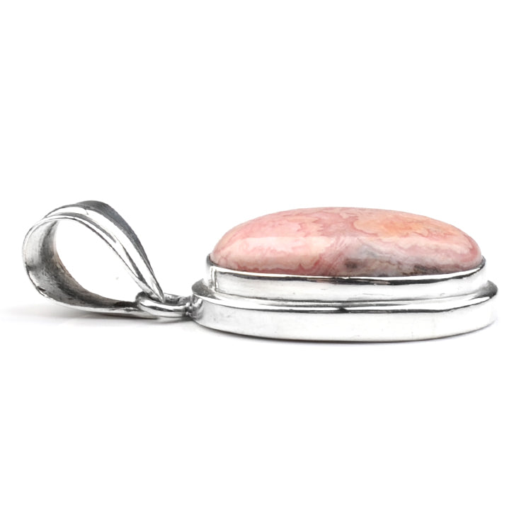 Oval Pastel Rhodochrosite Silver Pendant