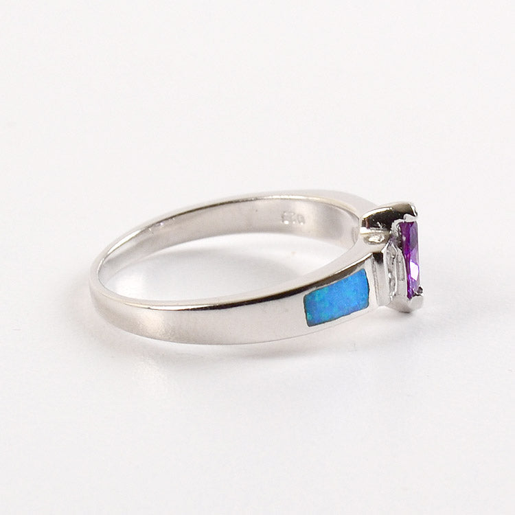 Amethyst, CZ, and Opal Inlay Princess Ring
