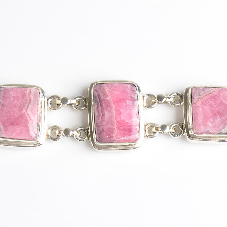 Rhodochrosite Squares Silver Bracelet
