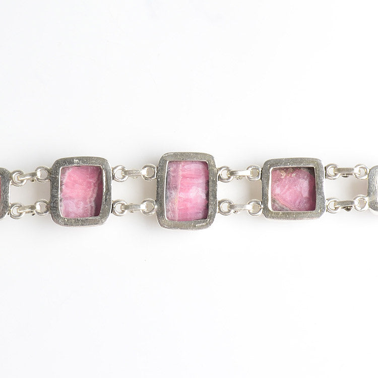 Rhodochrosite Squares Silver Bracelet