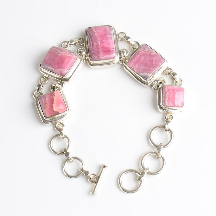 Rhodochrosite Squares Silver Bracelet