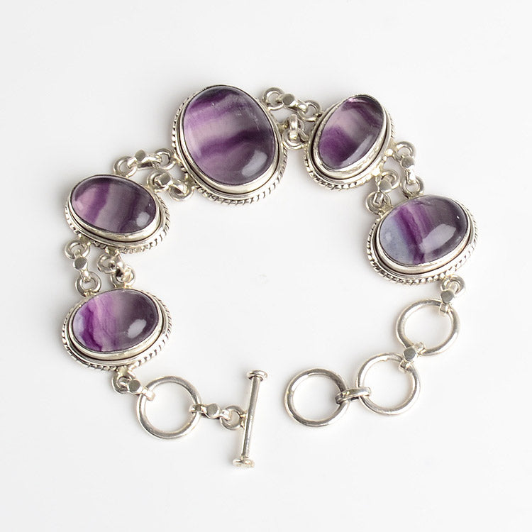 Purple Fluorite Modern Silver Bracelet