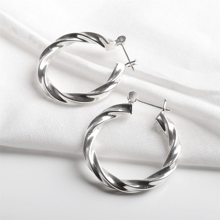 Silver Twist Hoop Earrings