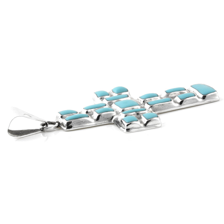 Mosaic Turquoise and Silver Cross Pendant