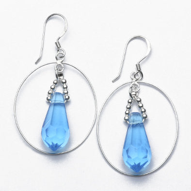 Sterling Silver Hoops with Blue Crystals