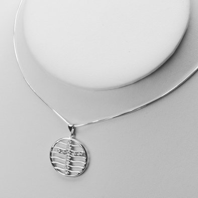 Rhodium-Plated Pendant with Crystals