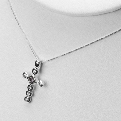 Rhodium Plated Cross Necklace with Austrian Crystals