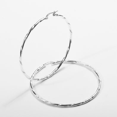 2" Stylized Sterling Silver Hoop Earrings