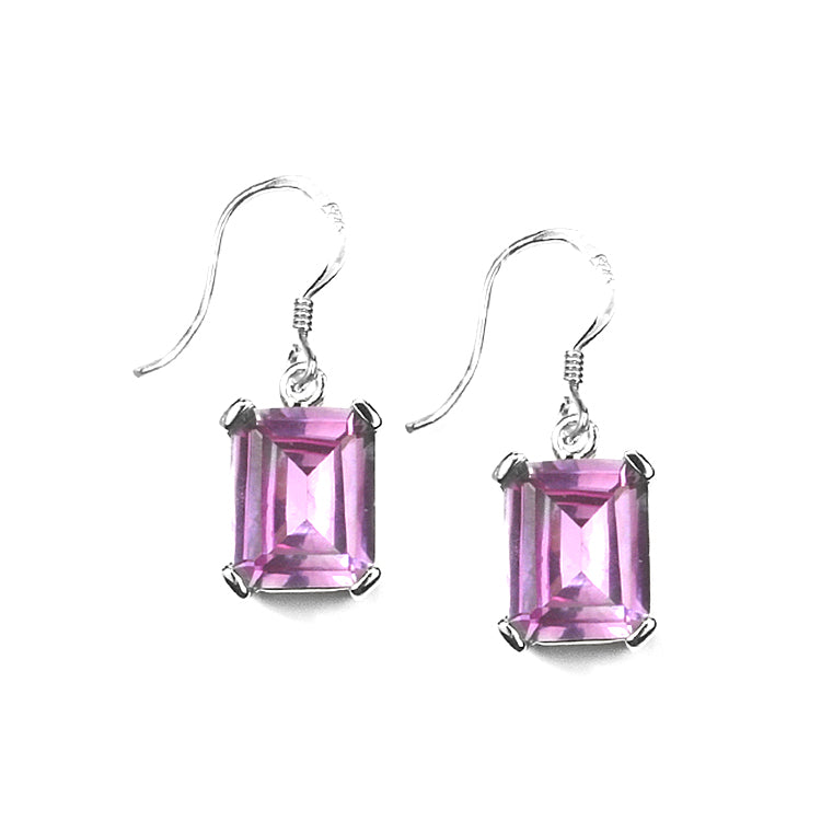 Pink Topaz Silver Hook Earrings