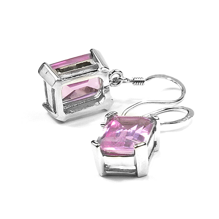 Pink Topaz Silver Hook Earrings