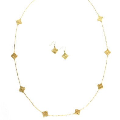 Gold Metallic Squares Necklace and Earrings Set