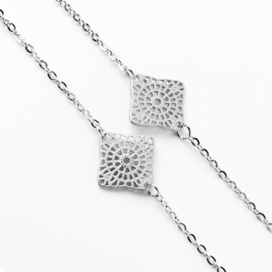 Silver Metallic Squares Necklace and Earrings Set