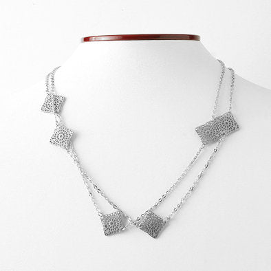 Silver Metallic Squares Necklace and Earrings Set