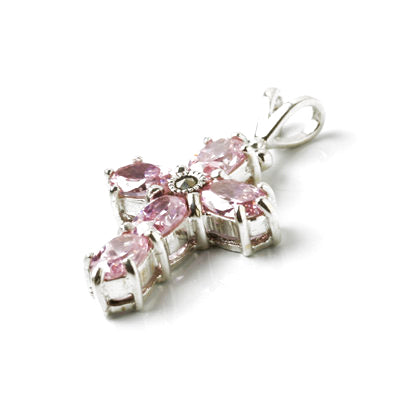 CZ Pink Topaz Cross Pendant