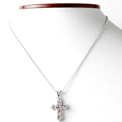 CZ Pink Topaz Cross Pendant