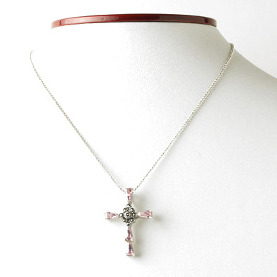 Pink Topaz & Marcasite Cross Pendant