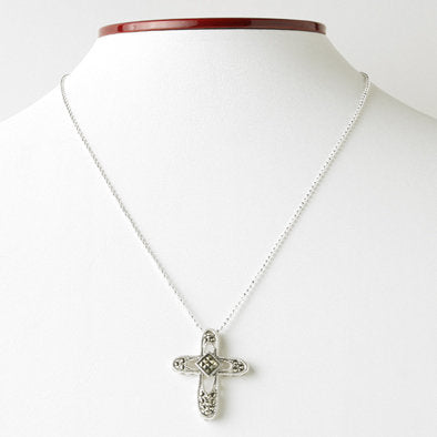 Glittering Marcasite and Silver Cross Necklace