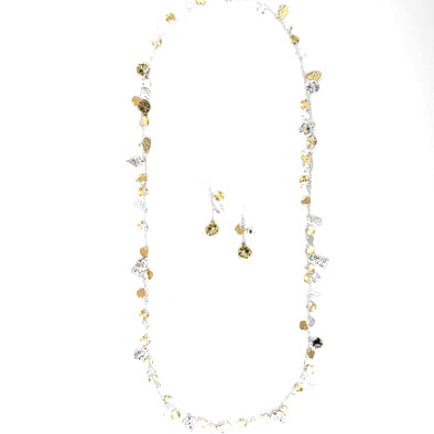 Long Gold and Silver Doodles Necklace and Earrings Set