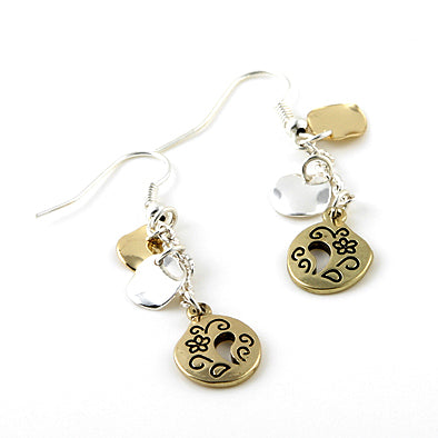 Long Gold and Silver Doodles Necklace and Earrings Set