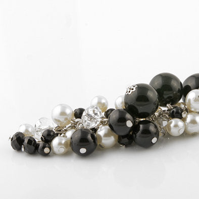 Faux Pearl, Onyx, and Crystal Beaded Drop Necklace and Earrings Set
