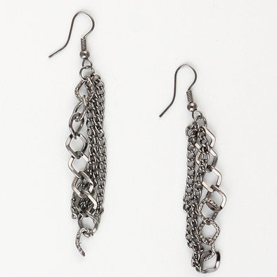Super Long Dark Silver Chains Necklace and Earrings Set