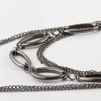 Super Long Dark Silver Chains Necklace and Earrings Set