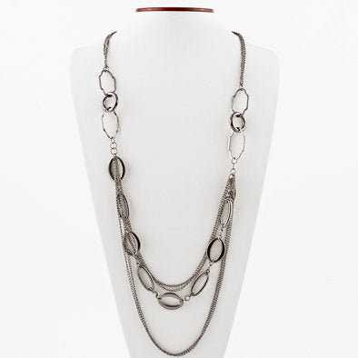 Super Long Dark Silver Chains Necklace and Earrings Set