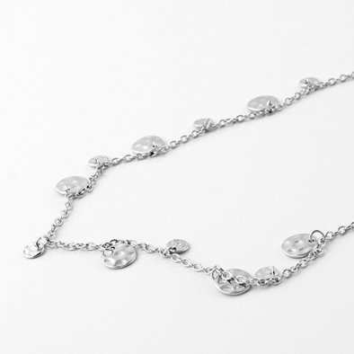 Silver Disks Long Chain Necklace and Earrings Set