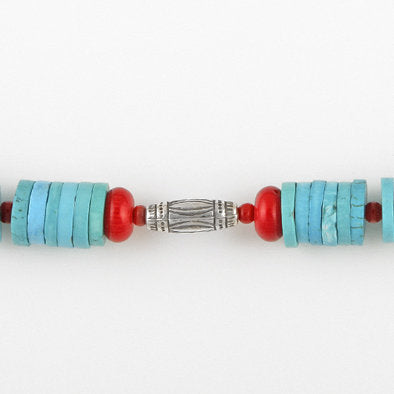 Kingman Turquoise and Red Coral Necklace