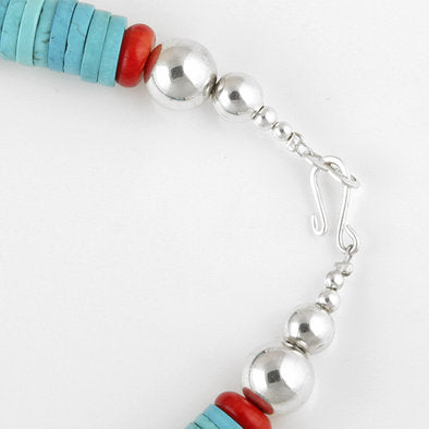 Kingman Turquoise and Red Coral Necklace