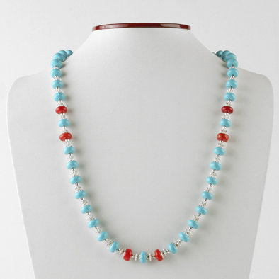 Coral Stripes Turquoise Earrings and Necklace Set