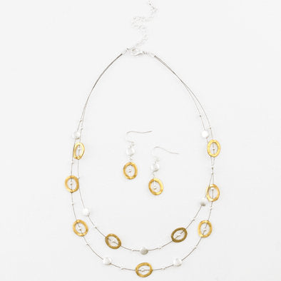 Hammered Gold and Silver Floating Necklace and Earrings Set