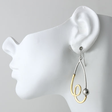 Gold and Silver Stylized Teardrop Earrings