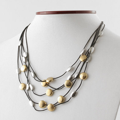 Gold and Silver Drops Layered Necklace and Earrings Set