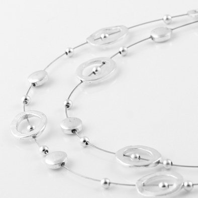 Hammered Silver Floating Necklace and Earrings Set