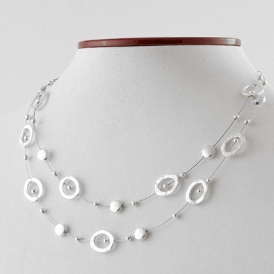 Hammered Silver Floating Necklace and Earrings Set