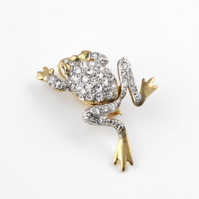 Cute Gold Frog Pin with Austrian Crystals