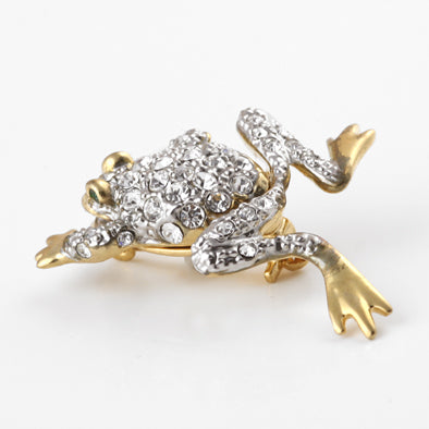 Cute Gold Frog Pin with Austrian Crystals