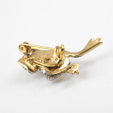 Cute Gold Frog Pin with Austrian Crystals