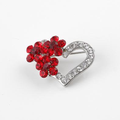 Red and White Austrian Crystal Heart Brooch