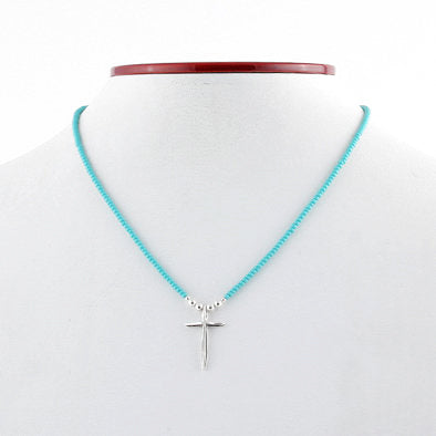 Simple Silver Turquoise Cross Necklace