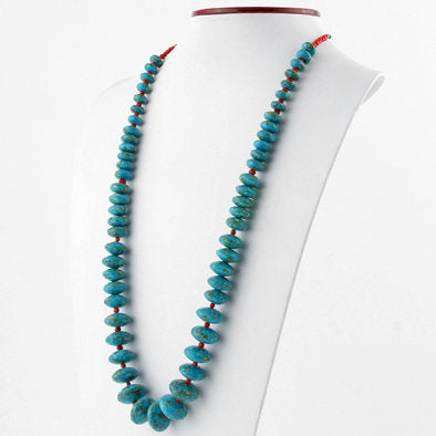 Green Turquoise with Coral Spacers Necklace