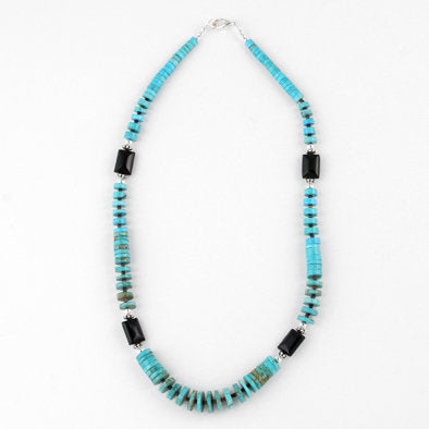 Turquoise Heishi Beads with Jet Necklace