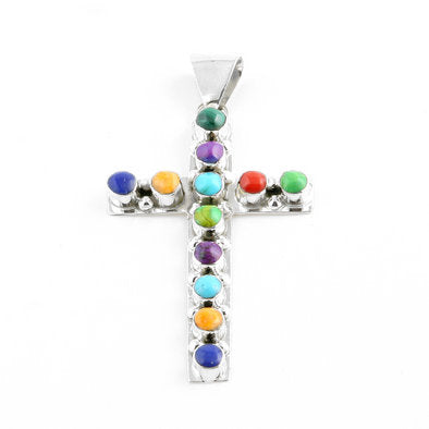 Southwestern Gemstone and Silver Cross Pendant