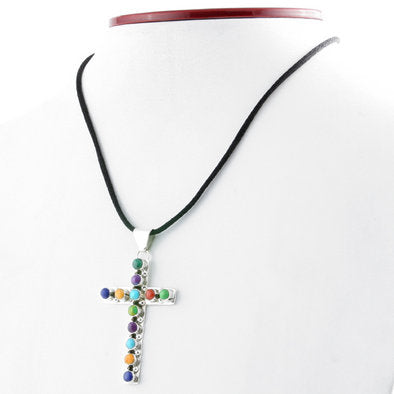 Southwestern Gemstone and Silver Cross Pendant