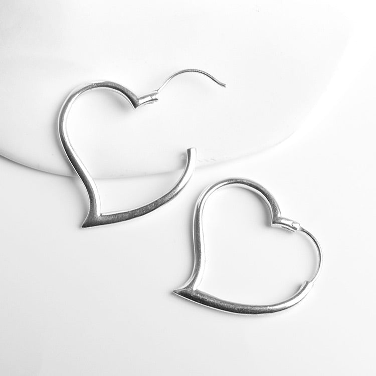 Silver Heart Hoop Earrings